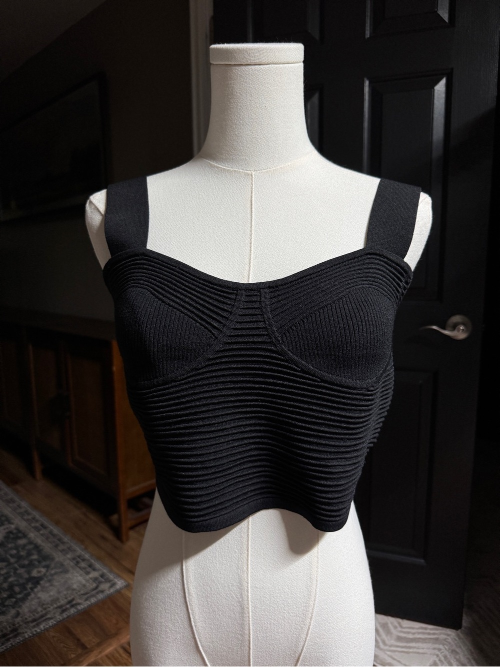 {Express} Black Contour Ribbed Bralette Crop Tank Top WSH20 - Picture 1 of 5